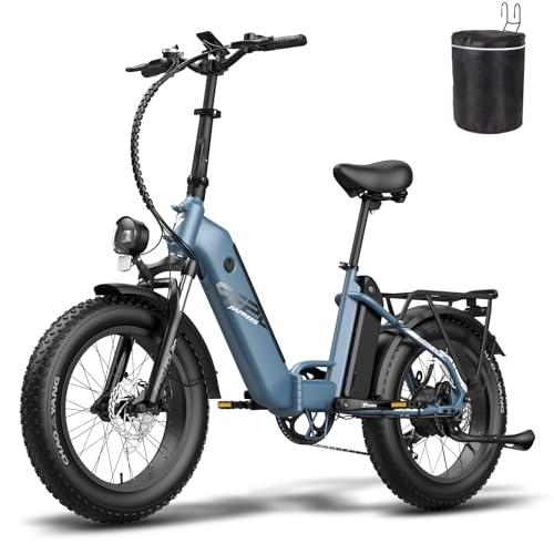Electric Bike : Fafrees Electric Bike, 20 * 4.0 Inch City Electric Bike, 10.4 * 2 Batteries E-bike, Folding Electric Bicycle for Unisex Adults, Power Assist 70-150KM, 2023 FF20 POLAR (blue)