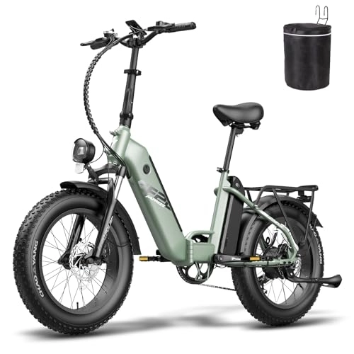 Electric Bike : Fafrees Electric Bike, 20 * 4.0 Inch City Electric Bike, 10.4 * 2 Batteries E-bike, Folding Electric Bicycle for Unisex Adults, Power Assist 70-150KM, 2023 FF20 POLAR (green)