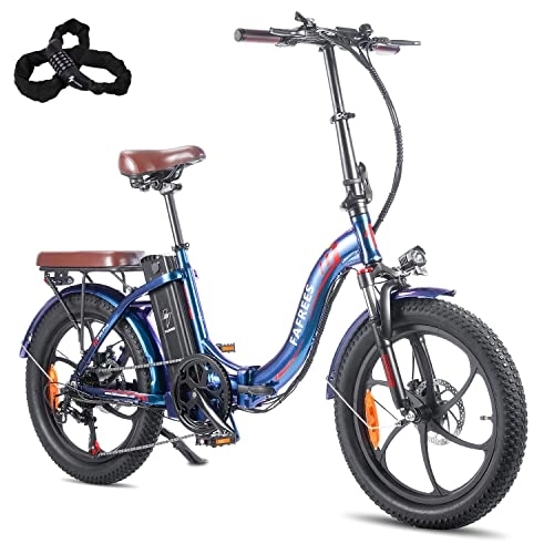 Electric Bike : Fafrees Electric Bike, 20" Fat Tire Ebikes, 18AH 36V 250W Folding Electric Mountain Bicycle, 70-150KM ebike with SHIMANO 7 Speeds, City E Bike for Adults (blue)
