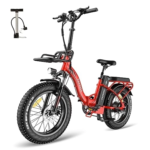 Electric Bike : Fafrees Electric Bike, 20" Fat Tire Ebikes, 48V 22.5Ah E Bike, 100-160KM Electric Folding Bikes with 7 Gears SHIMANO System City E Bike Mountain Bicycle for Adults (red)