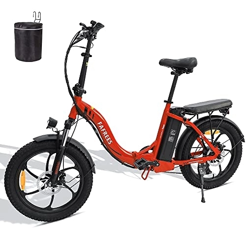 Electric Bike : Fafrees Electric Bike, 20 Inch Fat Tire Ebikes, 16AH 36V 250W City E-Bike, 60-130KM electric bicycle with SHIMANO 7 Speeds, electric mountain bike for Adults (Red)