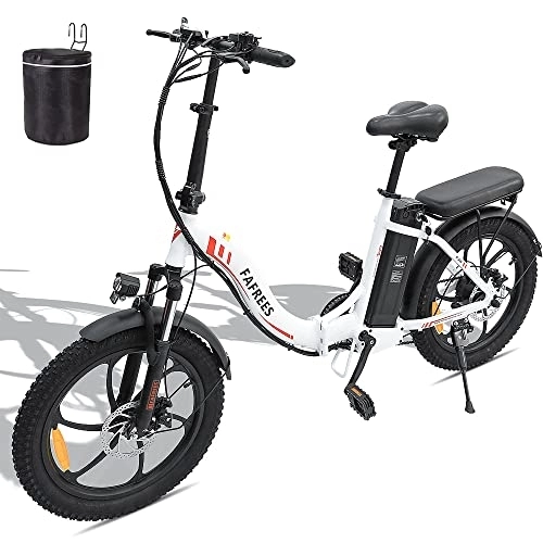 Electric Bike : Fafrees Electric Bike, 20 Inch Fat Tire Ebikes, 16AH 36V 250W City E-Bike, 60-130KM electric bicycle with SHIMANO 7 Speeds, electric mountain bike for Adults (White)