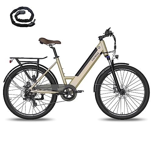 Electric Bike : Fafrees Electric Bike, 26 Inch E Bike, Pedal Assist City Bike with 36V 10Ah Electric Bike Battery, 250W, City E Bike for Adults (gold)