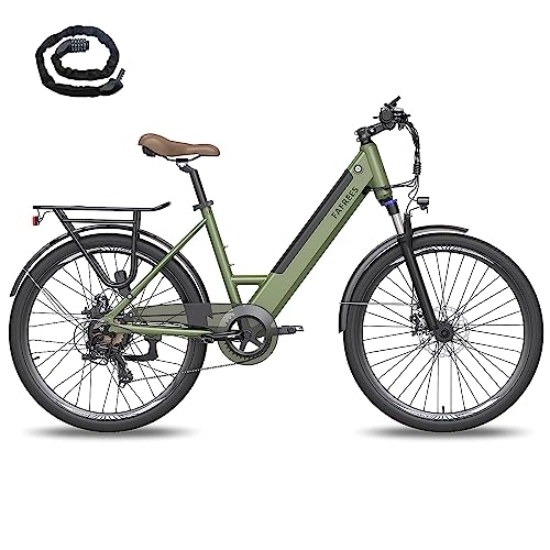 Electric Bike : Fafrees Electric Bike, 26 Inch E Bike, Pedal Assist City Bike with 36V 10Ah Electric Bike Battery, 250W, City E Bike for Adults (green)