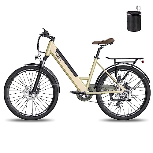 Electric Bike : Fafrees Electric Bike 26", Men Electric City Bicycle with 7 Speeds, 250W Motor and 36V 10Ah E-bike Battery, Women bike (gold)