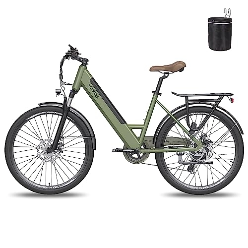 Electric Bike : Fafrees Electric Bike 26", Men Electric City Bicycle with 7 Speeds, 250W Motor and 36V 10Ah E-bike Battery, Women bike (green)