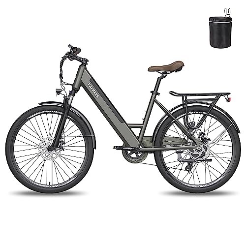 Electric Bike : Fafrees Electric Bike 26", Men Electric City Bicycle with 7 Speeds, 250W Motor and 36V 10Ah E-bike Battery, Women bike (grey)