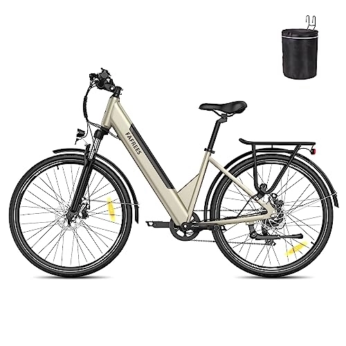 Electric Bike : Fafrees Electric Bike 27.5", Men Electric City Bicycle with 7 Speeds, 250W Motor and 36V 14.5Ah E-bike Battery, Women bike (gold)