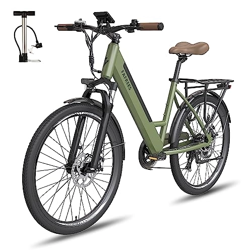 Electric Bike : Fafrees Electric Bike, E-bike Electric Power-assisted bike for women and men, 26inch city bike, with 250W motor, shinmano 7-speed, 36V 10AH removable e-bike battery 35-90km for Adults (green)