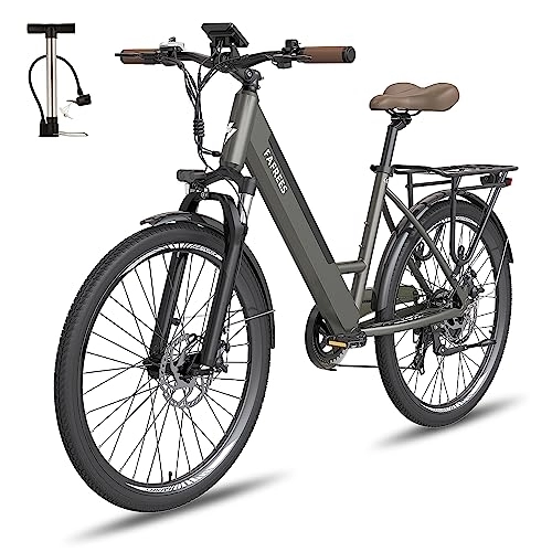 Electric Bike : Fafrees Electric Bike, E-bike Electric Power-assisted bike for women and men, 26inch city bike, with 250W motor, shinmano 7-speed, 36V 10AH removable e-bike battery 35-90km for Adults (grey)