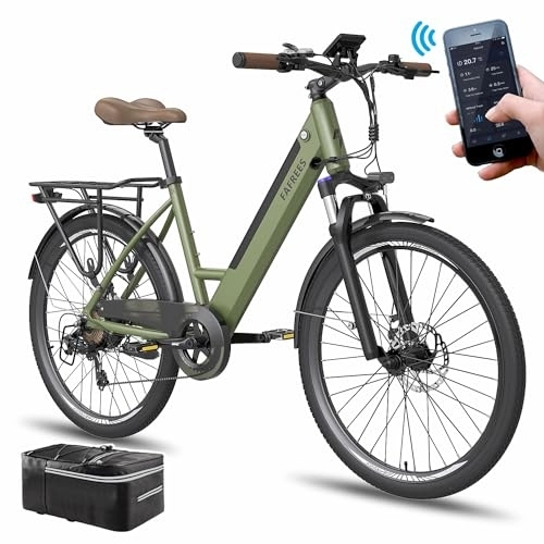 Electric Bike : Fafrees Electric Bike, F26 PRO Women City Bike 250W, 26" Electric Bicycle with 36V 10Ah Removable E-Bike Battery, LCD Display, Dual Disk Brake, Shimano 7 Speed, men electric bike (Green)