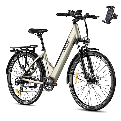 Electric Bike : Fafrees Electric Bike, F28 PRO Women City Bike 250W, 27.5" Electric Bicycle with 36V 14.5Ah Removable E-Bike Battery, LCD Display, Dual Disk Brake, Shimano 7 Speed, men electric bike (gold)