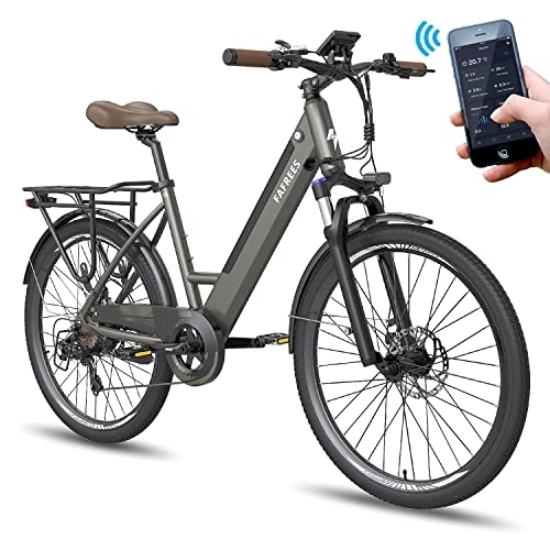 Electric Bike : Fafrees Electric Bike with APP, 26 Inches Electric Bikes for Adult Low Frame, 36V 10Ah Removable Battery Pedal Assist Ebike, 250W Electric Bicycle for City, Shimano 7 Speed, Official F26 Pro Gray