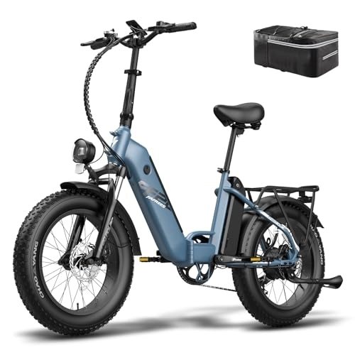 Electric Bike : Fafrees Electric Bikes FF20 Polar E Bike men's fat bike, UK Plug 48V 10.4Ah*2 batteries up to 160KM, 20 inch folding e bicycle, Women's electric bike for 160-200CM 150 kg Shimano 7S (Blue)