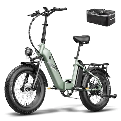 Electric Bike : Fafrees Electric Bikes FF20 Polar E Bike men's fat bike, UK Plug 48V 10.4Ah*2 batteries up to 160KM, 20 inch folding e bicycle, Women's electric bike for 160-200CM 150 kg Shimano 7S (Green)