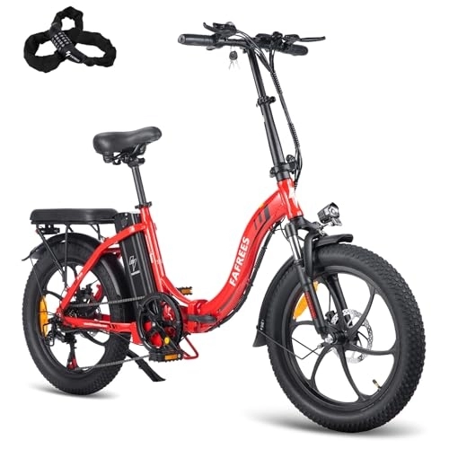 Electric Bike : Fafrees F20 Electric Bicycle, 20 * 3.0 Inch Fatbike, Folding Electric Urban Bike, 250W 16AH Unisex Adult E-bike, Power Assist 60-110KM (Red)