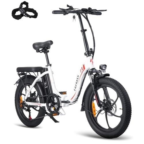 Electric Bike : Fafrees F20 Electric Bicycle, 20 * 3.0 Inch Fatbike, Folding Electric Urban Bike, 250W 16AH Unisex Adult E-bike, Power Assist 60-110KM (White)