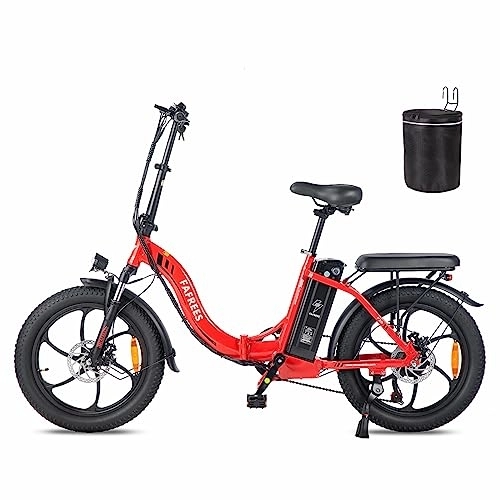 Electric Bike : Fafrees F20 Electric Bicycle, 20 Inch Folding Electric Urban Bike, 250W Fatbike, 36V / 16AH Battery, Shimano 7 Speed, Unisex Adult ebike, Range: 60-120KM, Red