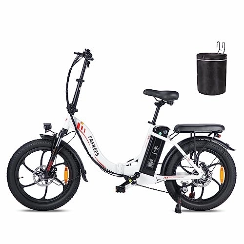 Electric Bike : Fafrees F20 Electric Bicycle, 20 Inch Folding Electric Urban Bike, 250W Fatbike, 36V / 16AH Battery, Shimano 7 Speed, Unisex Adult ebike, Range: 60-120KM, White