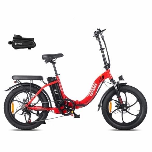 Electric Bike : Fafrees F20 Electric Bikes, 20 Inch Folding City Electric Bicycle, 250W Fatbike, 36V / 16AH Battery ebike, Electric Mountain Bike for Adults, Range 60-120KM, Red