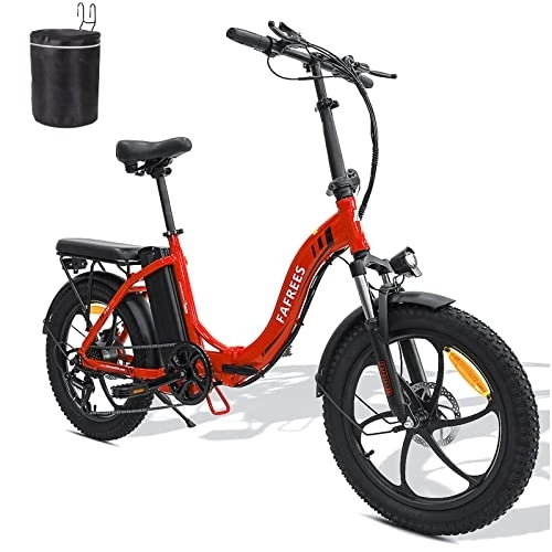 Electric Bike : Fafrees F20 Fat Bike 20 Inch with 36 V 15 Ah Battery, Men's Fatbike Women's City Bike Electric 3.0 Inch Tyre 250 W E Bike 150 kg Foldable Pedelec, Max. 25 km / h Mountain Bike Shimano 7S (Red)
