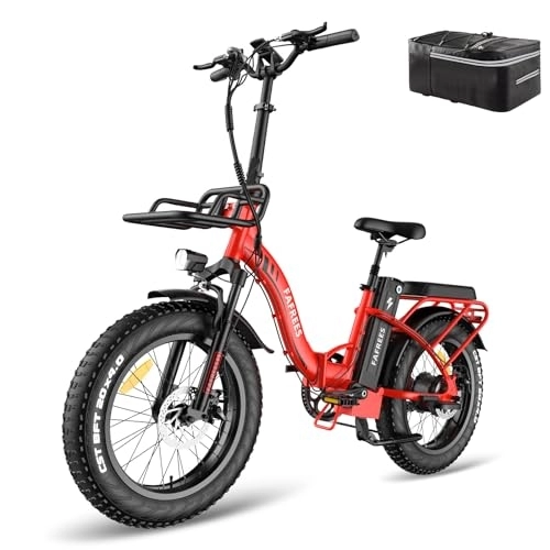 Electric Bike : Fafrees F20 MAX Electric Bike, 20 * 4.0inch Fatbike Folding Electric Mountain Bicycle, 48V 22.5Ah Removable Battery, Front Basket, Shimano 7 Speed, Range 90-150KM, Unisex Adult Ebike (Red)