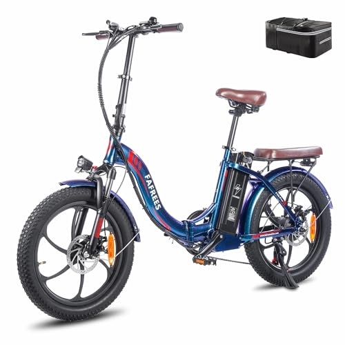 Electric Bike : Fafrees F20 PRO Electric Bicycle, 20 * 3.0 Inch Fatbike Folding Electric Bike, 250W Electric Mountain Bike, 36V / 18A Removable Battery, Unisex Adult ebike (Blue)