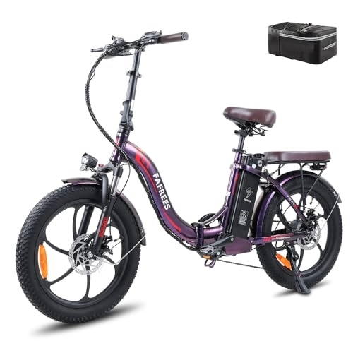Electric Bike : Fafrees F20 PRO Electric Bicycle, 20 * 3.0 Inch Fatbike Folding Electric Bike, 250W Electric Mountain Bike, 36V / 18A Removable Battery, Unisex Adult ebike (Violet)