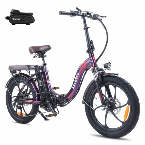 Electric Bike : Fafrees F20 PRO Fold Electric Bicycles, 250W City Electric Bikes, 20 * 3.0 Inch Fatbike, 36V / 18Ah Battery ebikes, Range 70-130KM, Electric Mountain Bikes for Adults, Purple