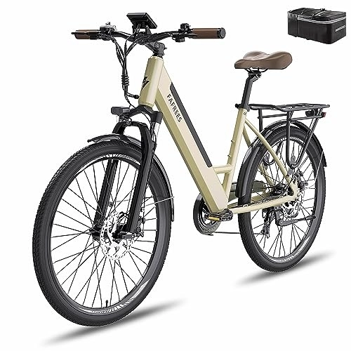 Electric Bike : Fafrees F26 PRO Electric Bike, 26 inch Electric City Bicycle, 250W Motor, 36V / 10Ah Battery, Unisex Adult Electric Mountain Bike, Shimano 7S, APP Controller, Range 40-70KM (Gold)