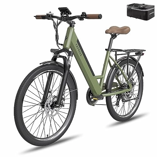 Electric Bike : Fafrees F26 PRO Electric Bike, 26 inch Electric City Bicycle, 250W Motor, 36V / 10Ah Battery, Unisex Adult Electric Mountain Bike, Shimano 7S, APP Controller, Range 40-70KM (Green)