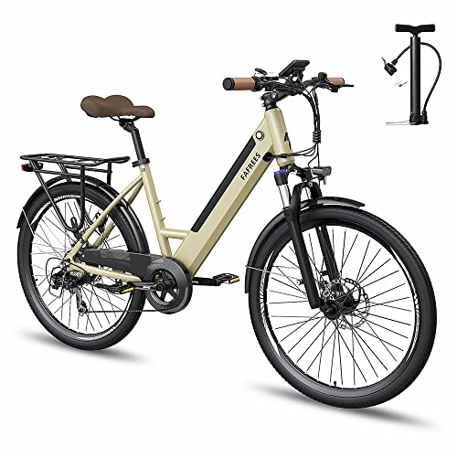 Electric Bike : Fafrees F26 PRO Electric Bike, 26 inch Electric City Bike, 250W Motor, 10Ah / 360Wh Removable Battery, Shimano 7 Speed, Electric mountain Bike for Unisex Adult, Range: 40-70KM (Gold)