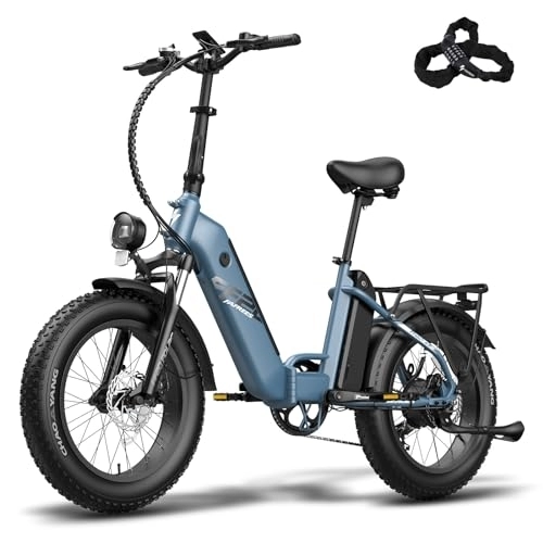 Electric Bike : Fafrees FF20 POLAR Electric Bicycle, 20 * 4.0 Inch City Electric Bike, 2 * 10.4 Ah Removable Batteries E-bike, Folding Electric Mountain Bike for Adults, Power Assist 70-150KM, Blue