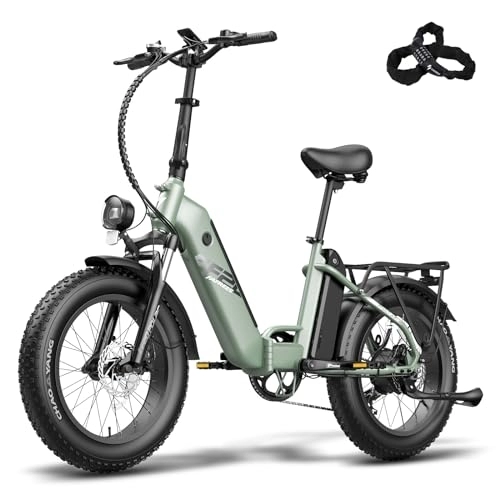Electric Bike : Fafrees FF20 POLAR Electric Bicycle, 20 * 4.0 Inch City Electric Bike, 2 * 10.4 Ah Removable Batteries E-bike, Folding Electric Mountain Bike for Adults, Power Assist 70-150KM, Green