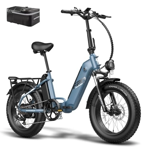 Electric Bike : Fafrees FF20 POLAR Electric Bike, 20 * 4.0” Fatbike, Folding Electric Bicycle for Adults, 10.4 * 2 Ah Batteries E-bike, Men's Electric Mountain Bike, Range 70-150KM (Blue)