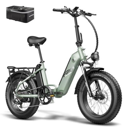 Electric Bike : Fafrees FF20 POLAR Electric Bike, 20 * 4.0” Fatbike, Folding Electric Bicycle for Adults, 10.4 * 2 Ah Batteries E-bike, Men's Electric Mountain Bike, Range 70-150KM (Green)