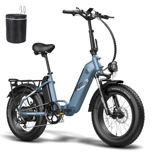 Electric Bike : Fafrees FF20 Polar Fatbike E Bike Men's 20 Inch 48V 10.4Ah*2 Batteries UK Plug, Women's e-bicycle 160KM, Ebike Shimano 7S Electric Bikes Mountain Bike 150kg (Blue)