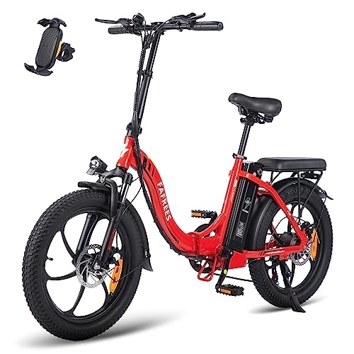 Electric Bike : Fafrees Folding Electric Bike, 20 inch Fat Tire Ebikes Portables 250W, Battery 16AH 36V. Smart Electric Bicycle with Pedal Assist, City EBike, Height Adjustable, Unisex Adult, (red)
