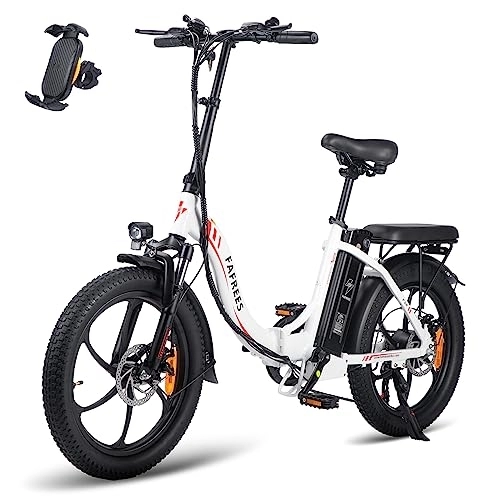 Electric Bike : Fafrees Folding Electric Bike, 20 inch Fat Tire Ebikes Portables 250W, Battery 16AH 36V. Smart Electric Bicycle with Pedal Assist, City EBike, Height Adjustable, Unisex Adult, (white)
