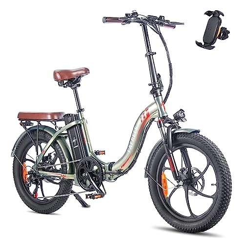 Electric Bike : Fafrees Folding Electric Bike, 20 inch Fat Tire Ebikes Portables, Battery 18AH 36V. Smart Electric Bicycle with Pedal Assist, 250W City EBike, Height Adjustable, Unisex Adult (green)