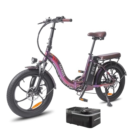 Electric Bike : Fafrees Folding Electric Bike, 20 inch Fat Tire Ebikes Portables, Battery 18AH 36V. Smart Electric Bicycle with Pedal Assist, 250W City EBike, Height Adjustable, Unisex Adult (purple)