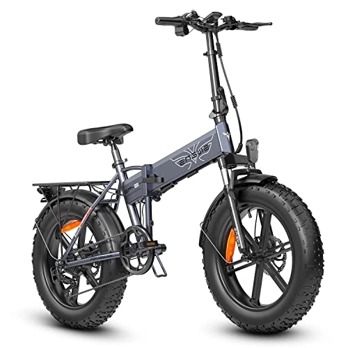 Electric Bike : Fafrees Folding Electric Bike for Adults, 20''×4.0'' Fat Tires Beach Snow Mountain Electric Bicycles, Cruise Control System 7 Speed Gear Ebike with Removable Battery 48V 13AH, 2022 Upgraded (Grey)