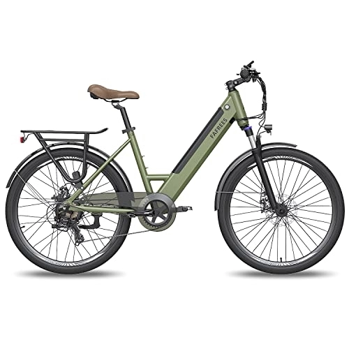 Electric Bike : Fafrees Official Electric Bike, 26 Inches Electric Bikes with APP, 250W City Electric Bicycle, 36V 10Ah Removable Battery Low Frame Pedal Assist Ebike, Shimano 7 Speed, UK Legal, F26 Pro Green