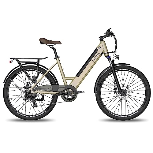 Electric Bike : Fafrees Official Electric Bike, 26 Inches Electric Bikes with APP, 250W Electric Bicycle for City, 36V 10Ah Removable Battery Low Frame Pedal Assist Ebike, Shimano 7 Speed, UK Legal, F26 Pro Golden