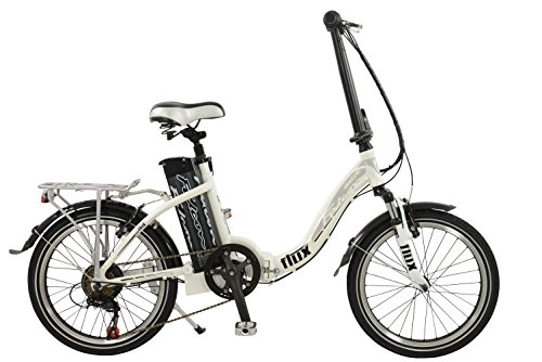 Electric Bike : Falcon Flux Unisex Electric Bike Silver, 15" inch aluminium frame, 6 speed easy folding low step zoom front suspension forks
