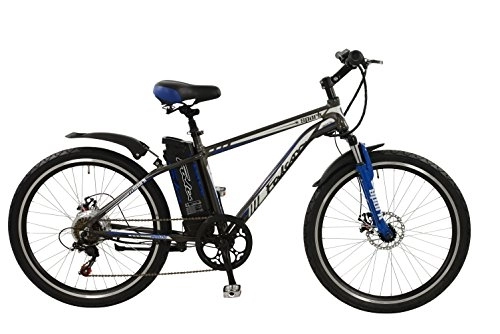 Electric Bike : Falcon Spark Mens' Electric Bike Grey / Blue, 18" inch aluminium frame, 6 speed zoom front suspension forks front and rear mechanical disc brakes