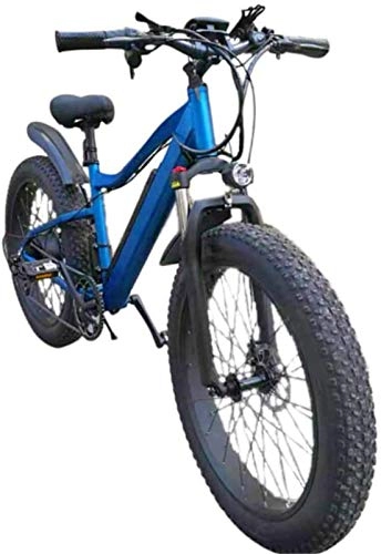 Electric Bike : Fangfang Electric Bikes, Electric Bicycle Wide Fat Tire Variable Speed Lithium Battery Snowmobile Mountain Outdoor Sports Aluminum Alloy Car, E-Bike (Color : Blue, Size : 26x19)