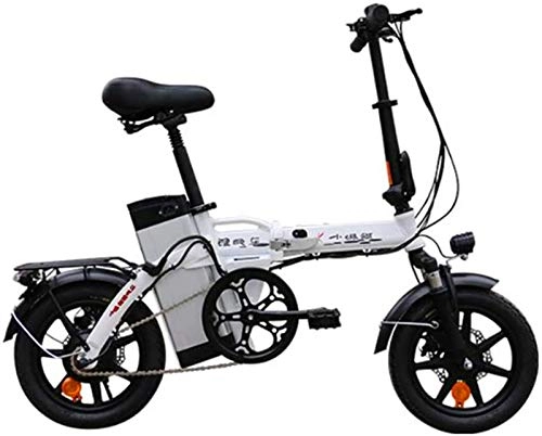 Electric Bike : Fangfang Electric Bikes, Electric Bike for Adults 14 in Folding Electric Bike with 48V / 20Ah Removable Lithium-Ion Battery for City Commuting Outdoor Cycling Travel Work Out, E-Bike (Color : White)