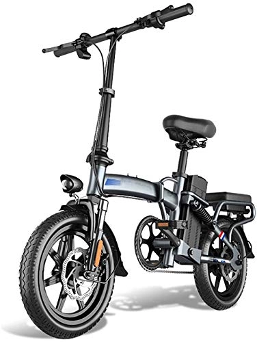 Electric Bike : Fangfang Electric Bikes, Folding Electric Bike, 48V Removable Lithium Battery 400W Motor 14" Adults Electric Pedal Assist E-Bike Dual Disc Brakes with Helmet And Basket Unisex, E-Bike (Size : 12AH)