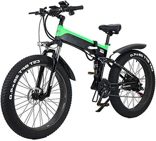 Electric Bike : Fangfang Electric Bikes, Folding Electric Mountain City Bike, LED Display Electric Bicycle Commute Ebike 500W 48V 10Ah Motor, 120Kg Max Load, Portable Easy To Store, E-Bike (Color : Green)